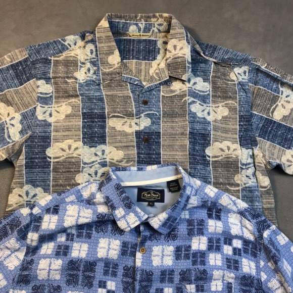 Lot of 2 Aloha Hawaiian Shirts Tommy Bahama & Nat Nast Mens XL Blue Gray White - Picture 9 of 13
